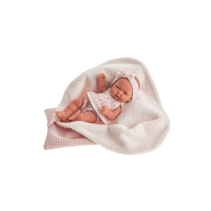 Papusa bebe realist Pitu in saculet de dormit, corp anatomic, roz, Antonio Juan