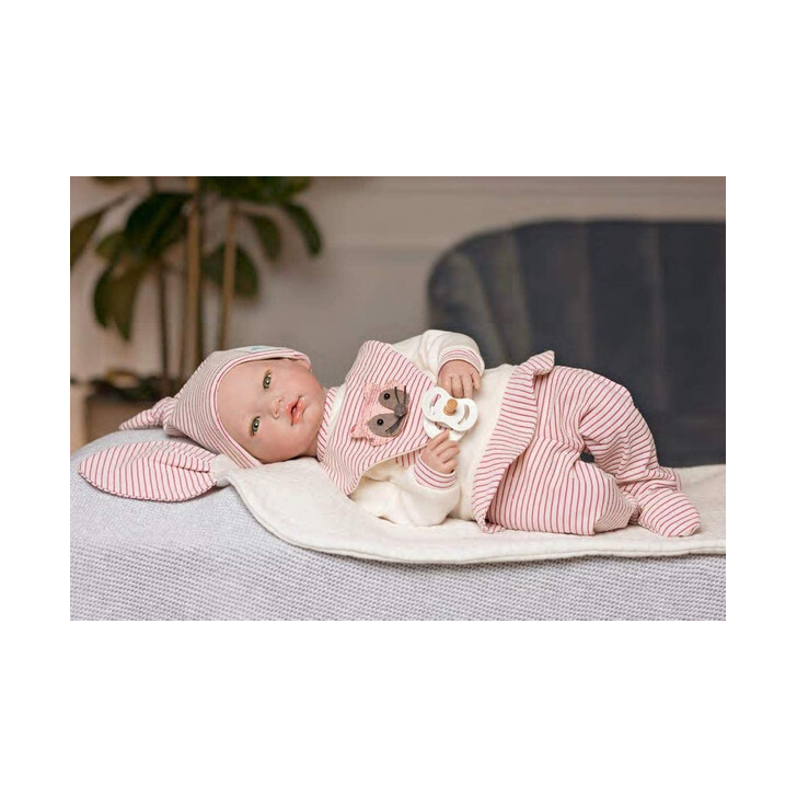 Papusa bebelus realist, Reborn Amanda, cu saculet de dormit alb, 46 cm, Guca