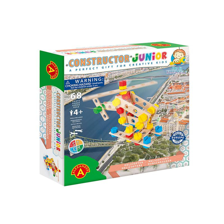 Set constructie 68 piese din lemn Constructor Junior- Elicopter, Alexander