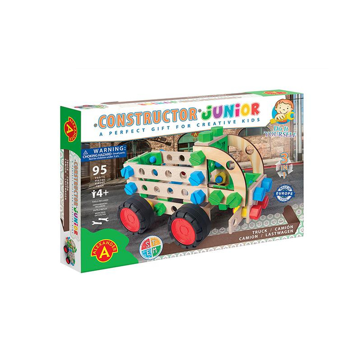 Set constructie 95 piese din lemn Constructor Junior- 3 in 1 Camion, Alexander