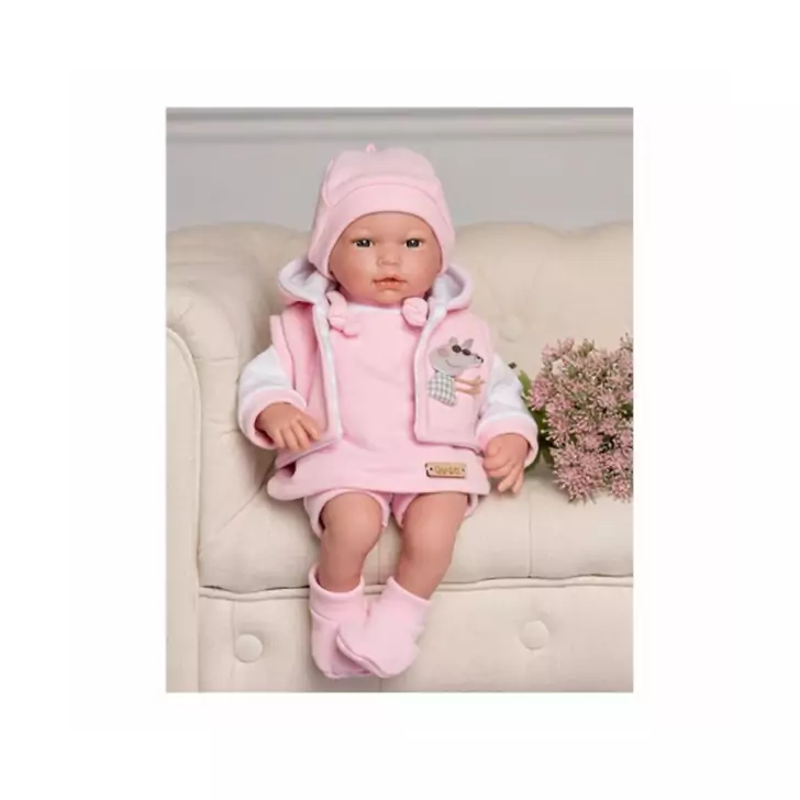 Papusa bebelus realist Celine, cu jacheta roz, 38 cm, +3 ani, Guca