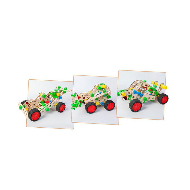Set constructie 107 piese din lemn Constructor Junior-Masina Sport 3in1, +4 ani, Alexander