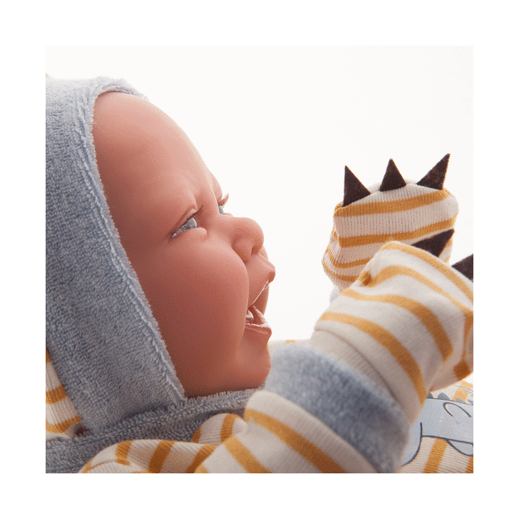 Papusa baietel Bebelus nou nascut, Carlo cu pijama dinozaur, 42 cm, Antonio Juan