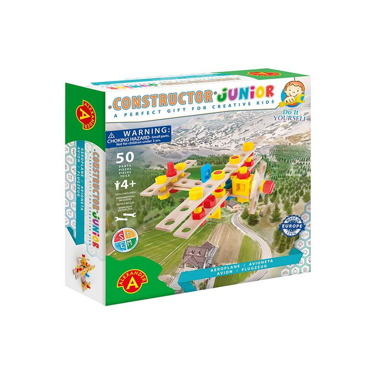 Set constructie 50 piese din lemn Constructor Junior- Avion, Alexander