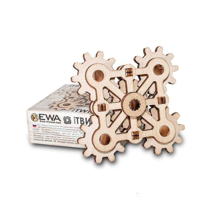 Set constructie mini cu mecanism Puzzle 3D TWISTER MINI din lemn 18 piese @ EWA