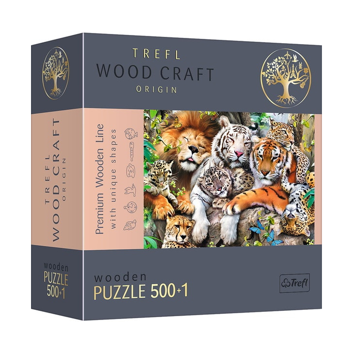 PUZZLE TREFL DIN LEMN 500+1 PIESE FELINELE DIN JUNGLA