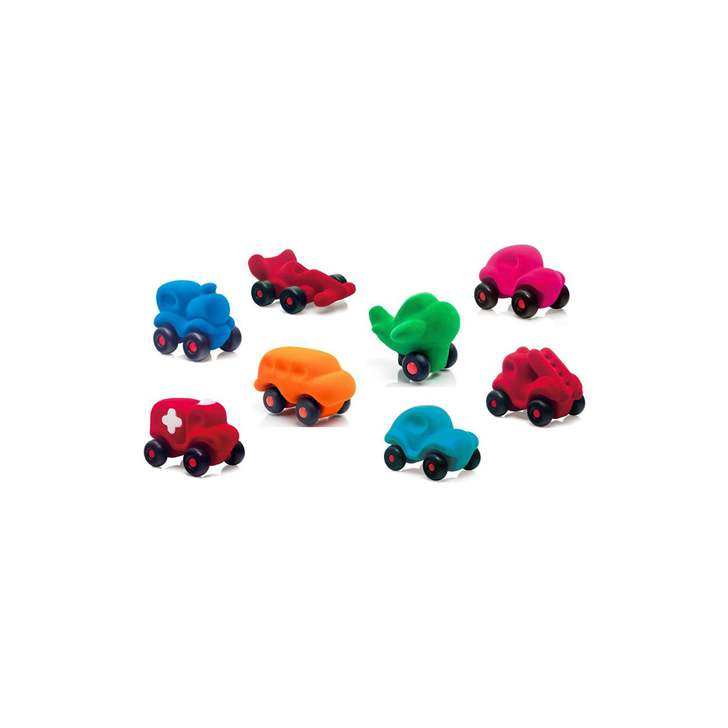 Set asortat de 8 mini vehicule cauciuc natural, 10 cm, Rubbabu