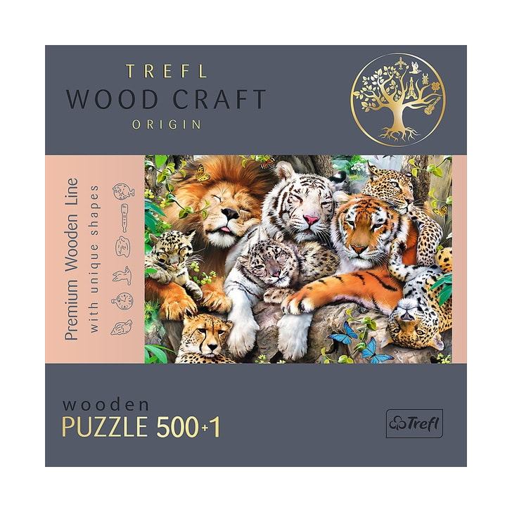 PUZZLE TREFL DIN LEMN 500+1 PIESE FELINELE DIN JUNGLA