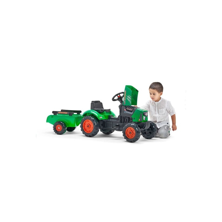 Tractor Falk pentru copii, cu pedale si remorca, verde