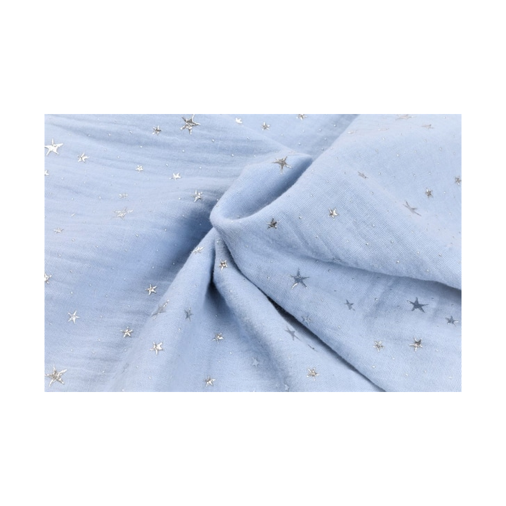 Muselina bumbac organic bleu cu stelute 80x80 cm