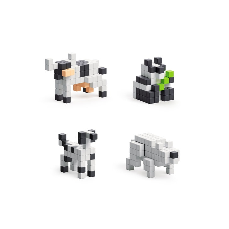 Set joc constructii magnetice PIXIO Black & White Animals, 195 piese, aplicatie gratuita iOS sau Android
