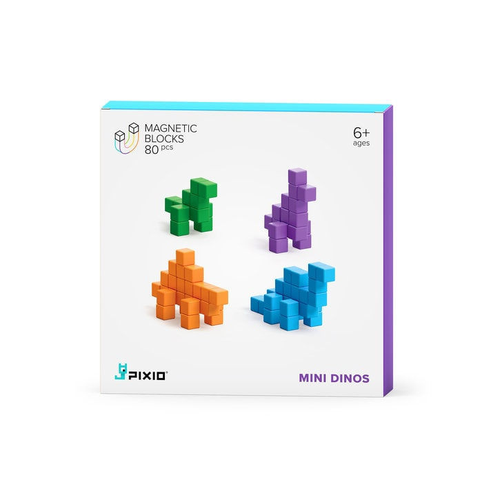 Set joc constructii magnetice PIXIO Mini Dinos, 80 piese, aplicatie gratuita iOS sau Android