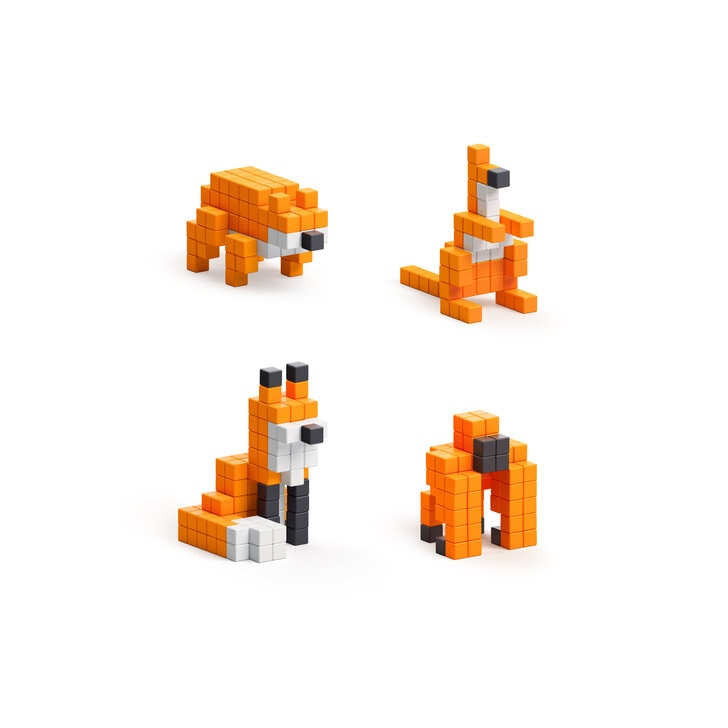 Set joc constructii magnetice PIXIO Orange Animals, 162 piese, aplicatie gratuita iOS sau Android