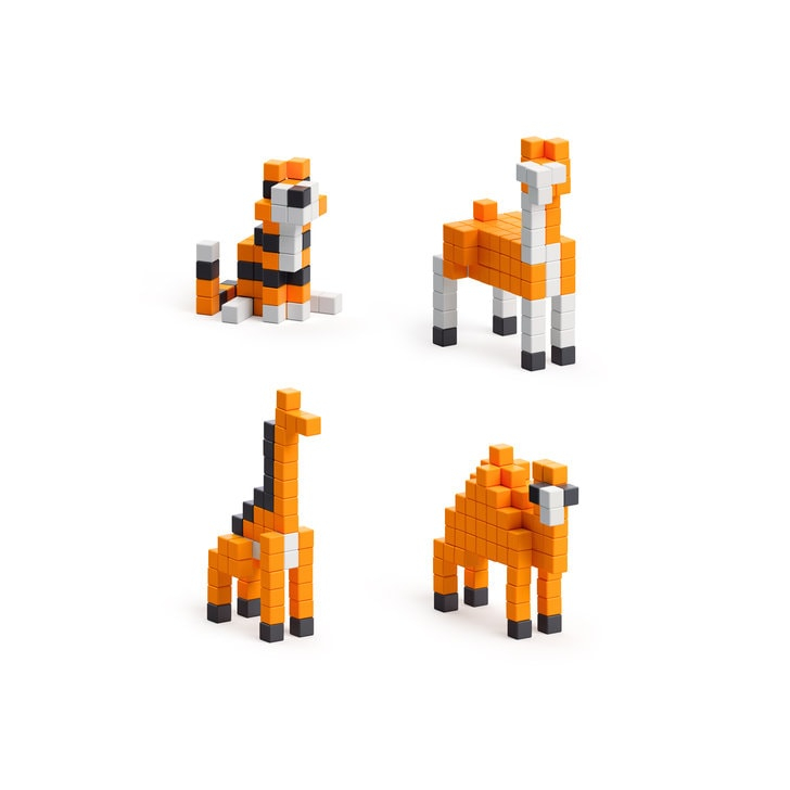 Set joc constructii magnetice PIXIO Orange Animals, 162 piese, aplicatie gratuita iOS sau Android