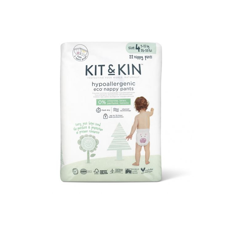 Scutece Hipoalergenice Eco Kit&Kin Pull Up Maxi, Marimea 4, 9-15 kg, 22 buc