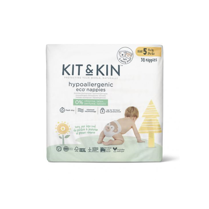 Scutece Hipoalergenice Eco Kit&Kin, Marimea 5, 11 kg+ , 30 buc