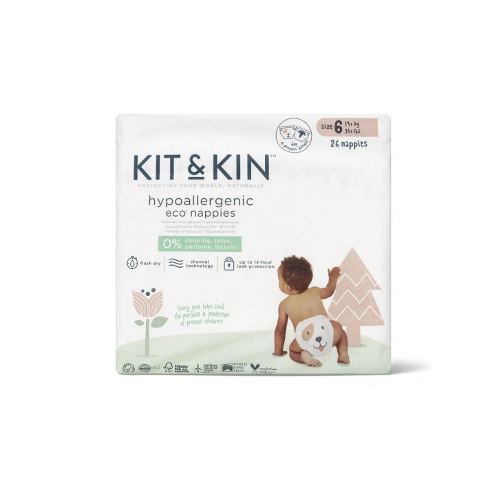 Scutece Hipoalergenice Eco Kit&Kin, Marimea 6, 14 kg+, 26 buc