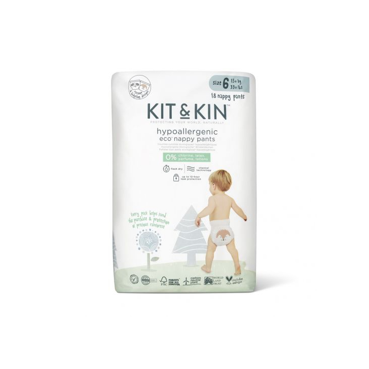 Scutece Hipoalergenice Eco Kit&Kin Pull Up XL6, Marimea 6, 15 kg+, 18 buc