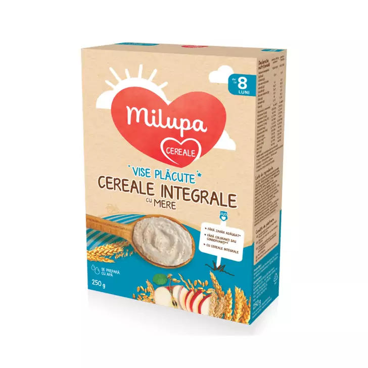 Milupa Vise Placute Cereale Integrale cu Mere, 250 g, de la 8 luni