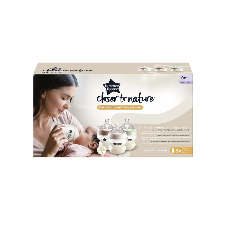 Biberon Tommee Tippee Closer to Nature, 150 ml, PP, 0 luni +, 3 buc