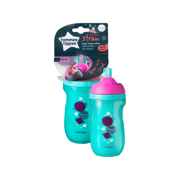 Cana cu pai izoterma,Tommee Tippee, 260 ml x 1 buc, 12 luni+, Roz / Turquoise