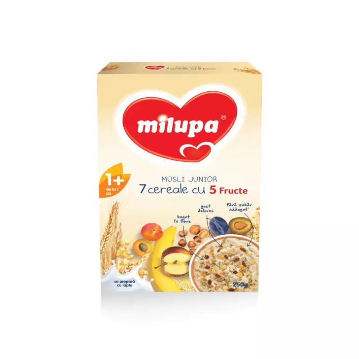 Milupa Junior 7 Cereale cu 5 Fructe, 250 g, de la 1 an