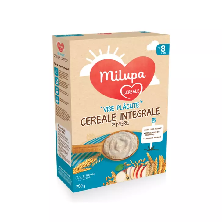 Milupa Vise Placute Cereale Integrale cu Mere, 250 g, de la 8 luni