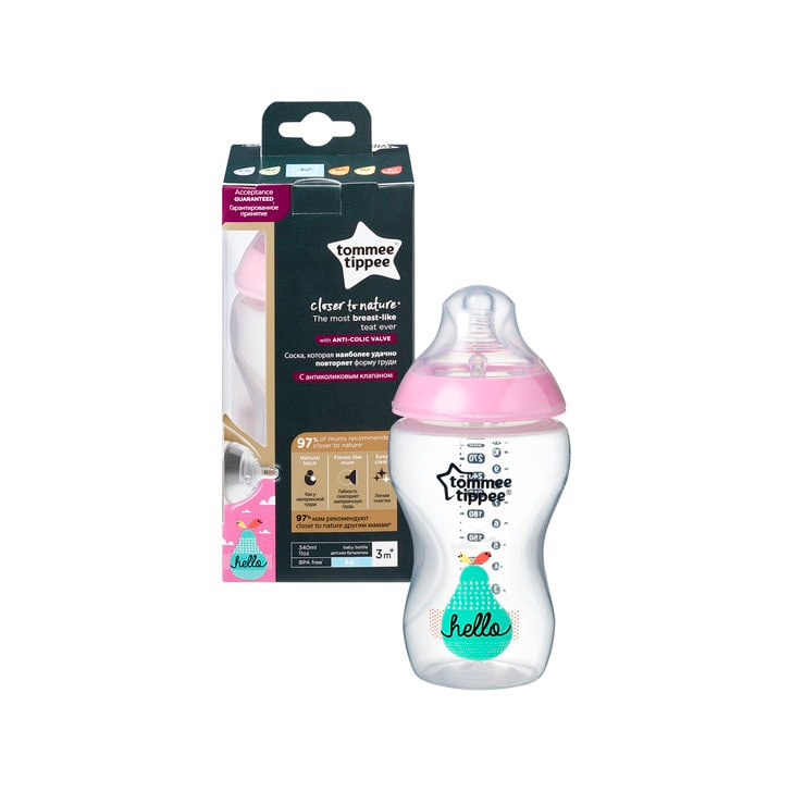 Biberon decorat 340ml, Fete, Hello, 1 buc, Tommee Tippee