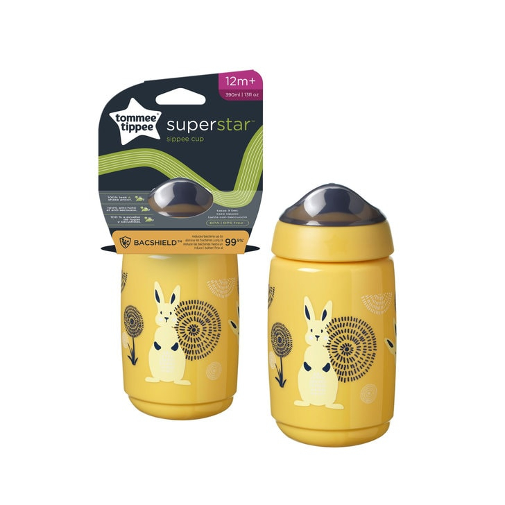 Cana Tommee Tippee Sippee cu protectie BACSHIELD™ si capac, 390 ml, 12 luni +, Galben, 1 buc