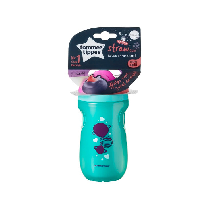 Cana cu pai izoterma,Tommee Tippee, 260 ml x 1 buc, 12 luni+, Roz / Turquoise