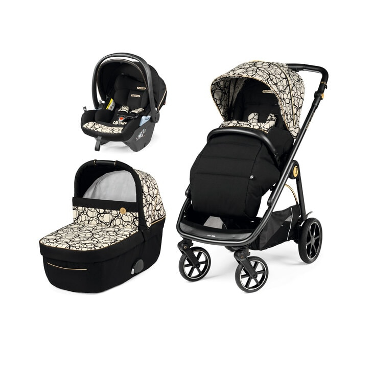 Carucior 3 in 1 Peg Perego Veloce, Lounge,  0 - 22 kg, Graphic Gold, Negru / Bej