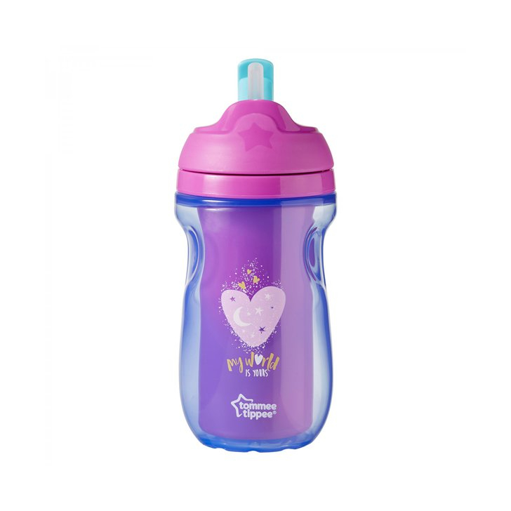 Explora Cana cu pai izoterma, Tommee Tippee, 260 ml, Inimioara Mov