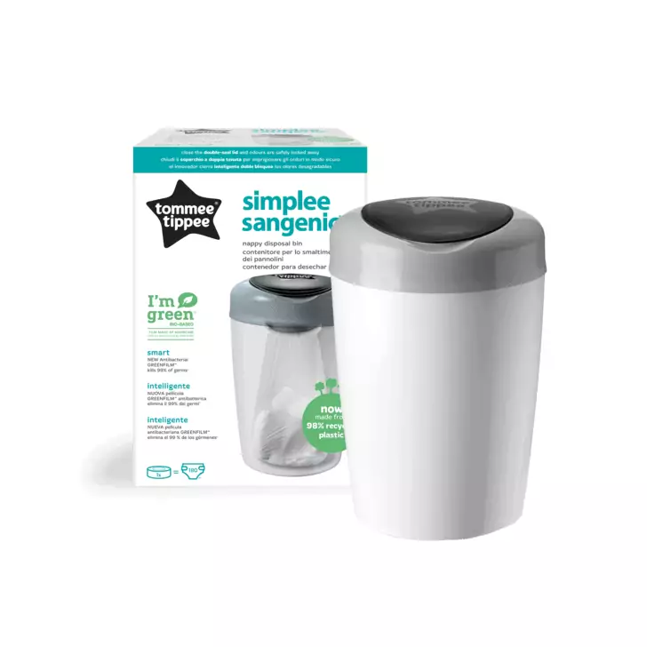 Cos pentru scutece Tommee Tippee Sangenic Simplee Reciclabil, Alb / Gri