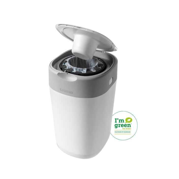 Pachet Cos pentru scutece + 4 Rezerve Tommee Tippee Sangenic Twist and Click Reciclabil, Alb / Gri