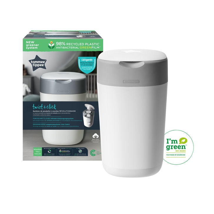 Cos pentru scutece Tommee Tippee Sangenic Twist and Click Reciclabil, Alb/Gri