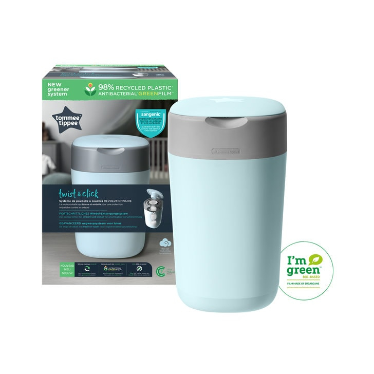 Cos pentru scutece Tommee Tippee Sangenic Twist and Click Reciclabil, Albastru/Gri