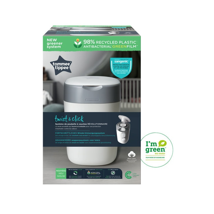 Cos pentru scutece Tommee Tippee Sangenic Twist and Click Reciclabil, Alb/Gri