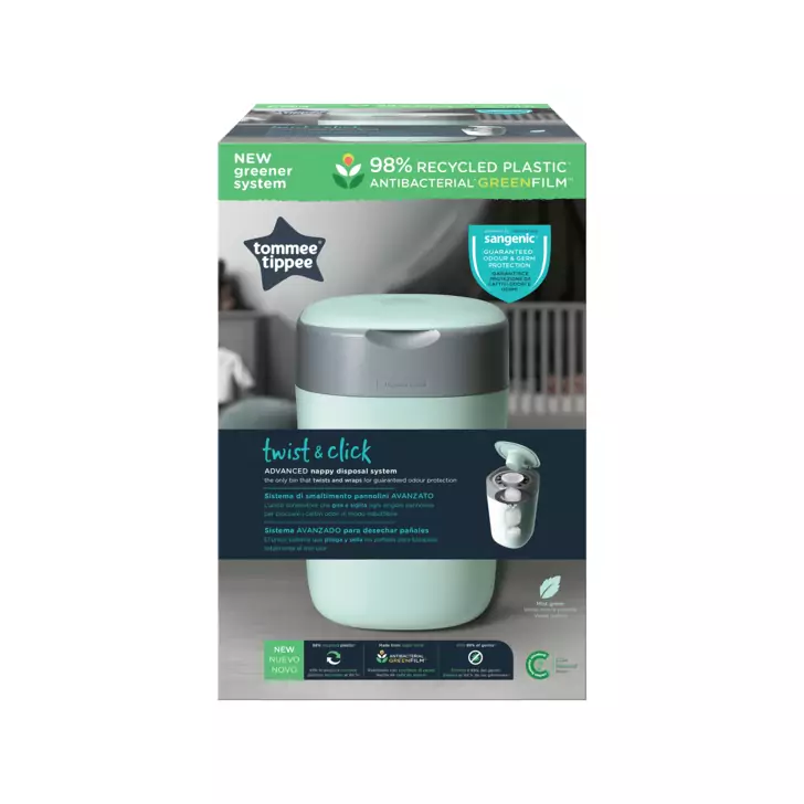 Cos pentru scutece Tommee Tippee Sangenic Twist and Click Reciclabil, Verde/Gri