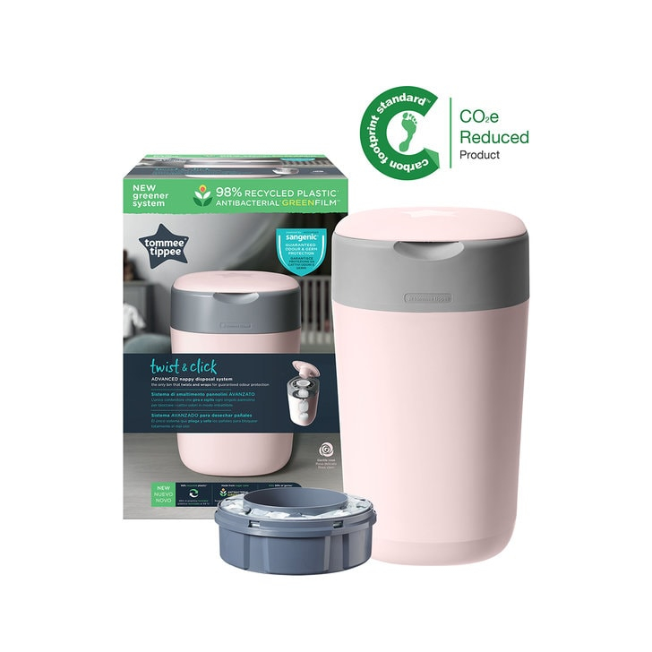 Cos pentru scutece Tommee Tippee Sangenic Twist and Click Reciclabil, Roz/Gri