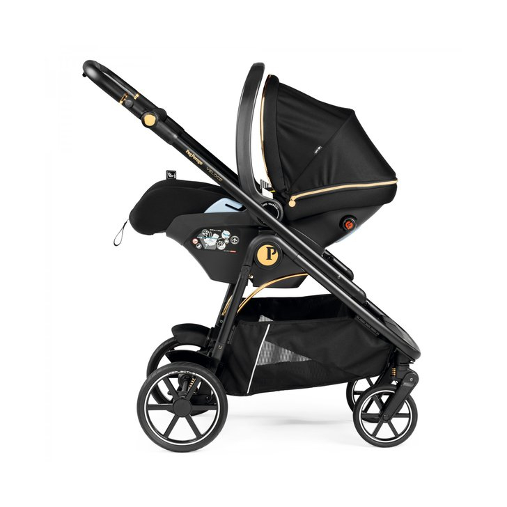 Carucior 3 in 1 Peg Perego Veloce, Lounge,  0 - 22 kg, Graphic Gold, Negru / Bej