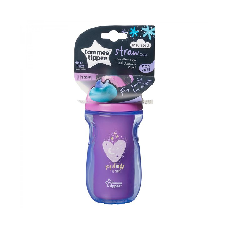 Explora Cana cu pai izoterma, Tommee Tippee, 260 ml, Inimioara Mov