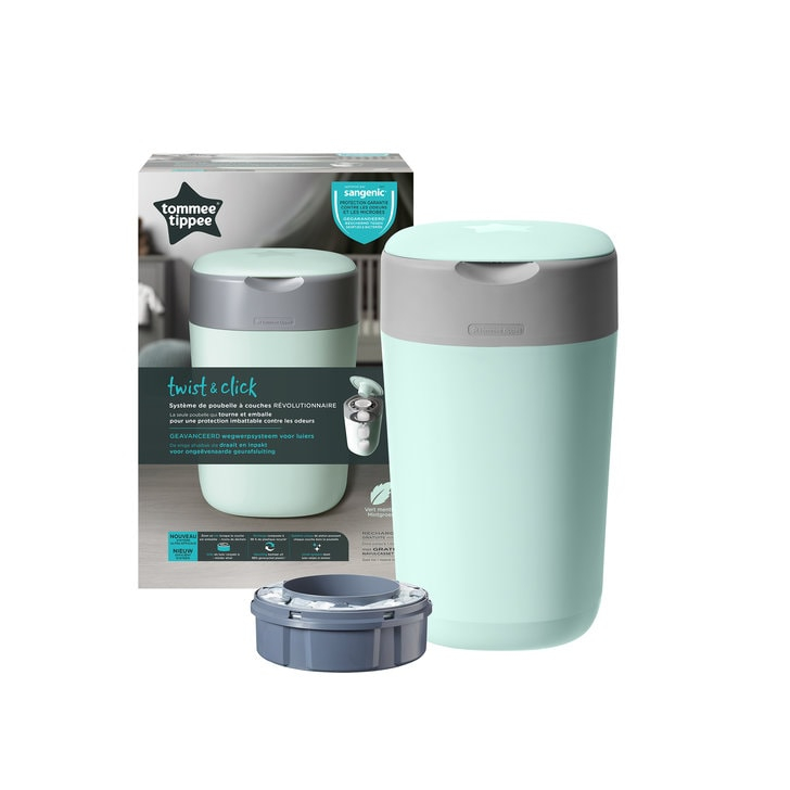 Cos pentru scutece Tommee Tippee Sangenic Twist and Click Reciclabil, Verde/Gri