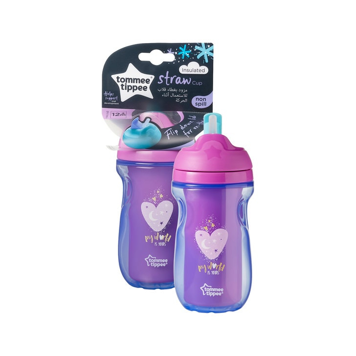 Explora Cana cu pai izoterma, Tommee Tippee, 260 ml, Inimioara Mov