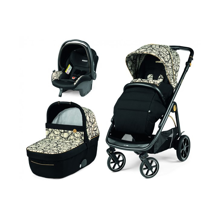 Carucior 3 in 1 Peg Perego Veloce, Primoviaggio SL,  0 - 22 kg, Graphic Gold, Negru / Bej