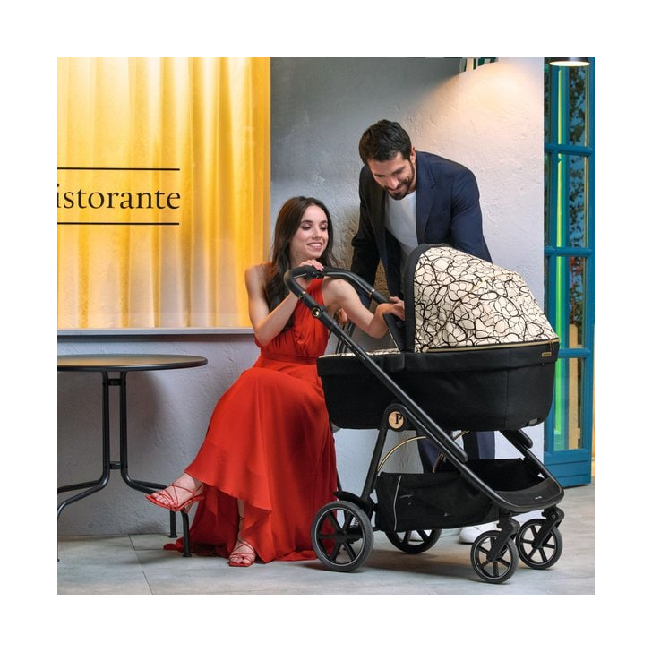 Carucior 3 in 1 Peg Perego Veloce, Primoviaggio SL,  0 - 22 kg, Graphic Gold, Negru / Bej