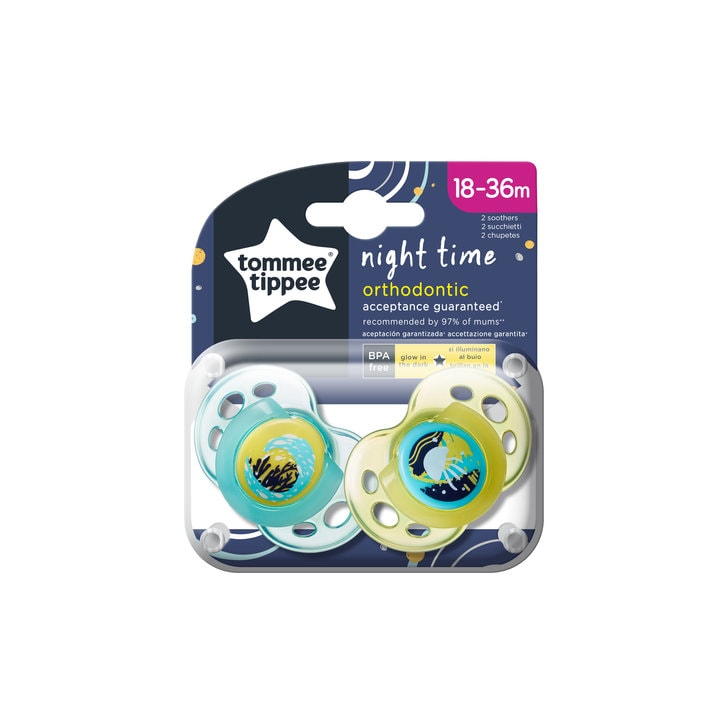 Suzeta ortodontica de noapte Tommee Tippee Fun, 18-36 luni, Meduza, 2 buc