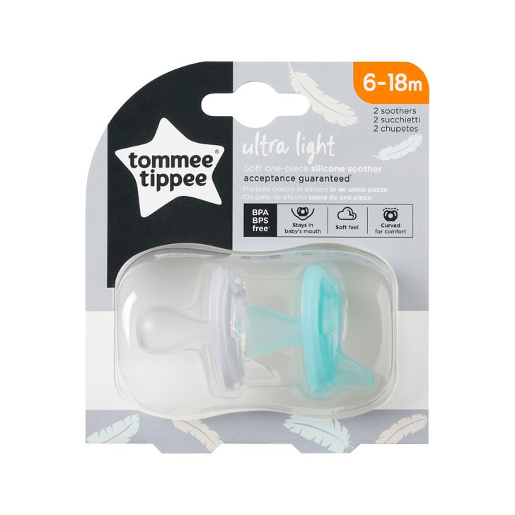 Suzeta Ortodontica Usoara, Tommee Tippee, 2 buc, 6 - 18 luni, Transparent / Turquoise