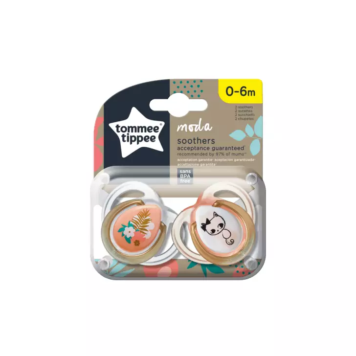 Suzeta ortodontica Tommee Tippee Moda, 0-6 luni, Alb / Portocaliu, 2 buc