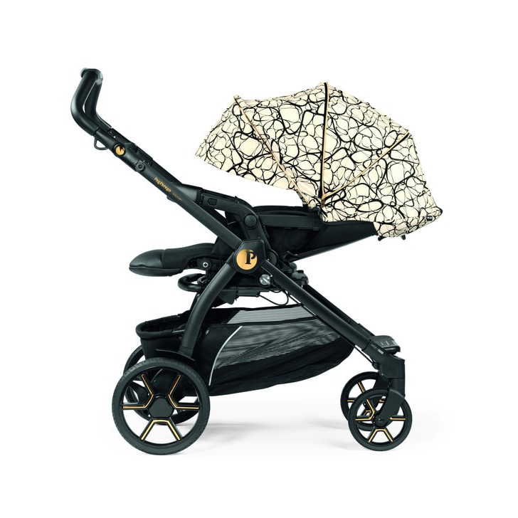 Carucior 3 in 1 Peg Perego Book, Primoviaggio SL,  0 - 22 kg, Graphic Gold, Negru / Bej