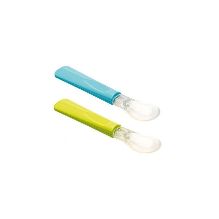 Thermobaby- Set 2 lingurite cu varf din silicon verde/turcoaz